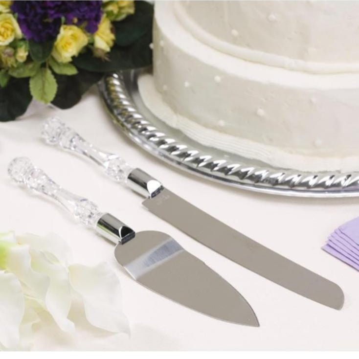 Bakewareind Wedding Cake Knife & Server Acrylic Stainless steel Faux Crystal Handle, 2 pcs Set - Bakeware India