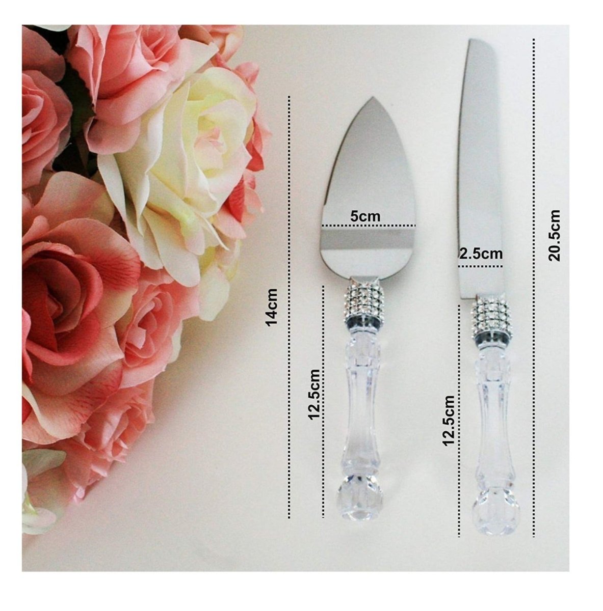 Bakewareind Wedding Cake Knife & Server Acrylic Stainless steel Faux Crystal Handle, 2 pcs Set - Bakeware India