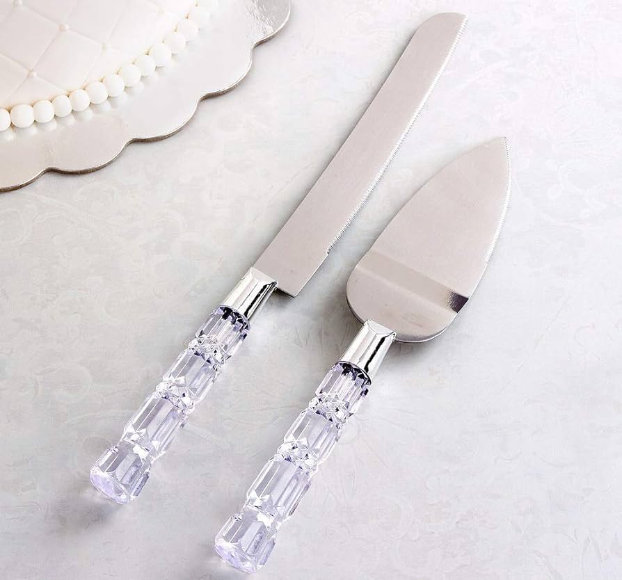 Bakewareind Wedding Cake Knife & Server Acrylic Stainless steel Faux Crystal Handle, 2 pcs Set - Bakeware India