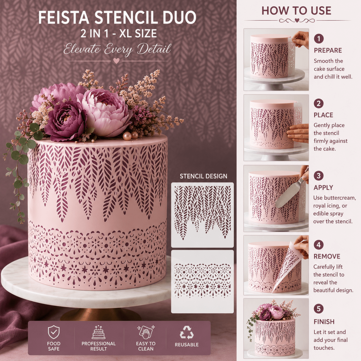 Bakewareindia Fiesta Duo Cake Stencil,2 in 1 - Bakeware India