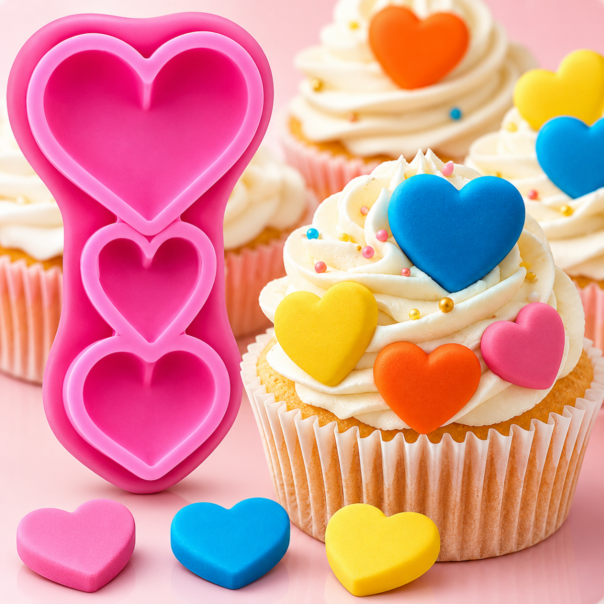 Bakewareindia Heart 3 in 1 Sizes Cake Decorating Chocolate Fondant Silicone Mould - Bakeware India