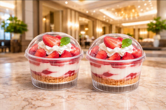 Bakewareindia Transparent Round Ramekin Mousse Cups with Lids, Dessert Cups, Pudding Cups Mini Parfait Cups (Pack of 10) - Bakeware India