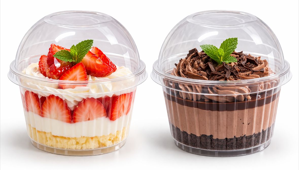 Bakewareindia Transparent Round Ramekin Mousse Cups with Lids, Dessert Cups, Pudding Cups Mini Parfait Cups (Pack of 10) - Bakeware India