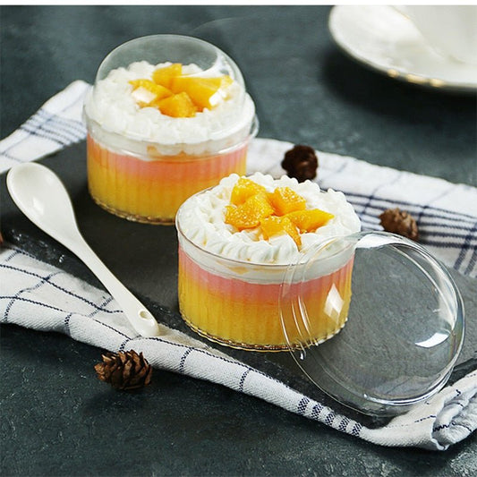 Bakewareindia Transparent Round Ramekin Mousse Cups with Lids, Dessert Cups, Pudding Cups Mini Parfait Cups (Pack of 10) - Bakeware India