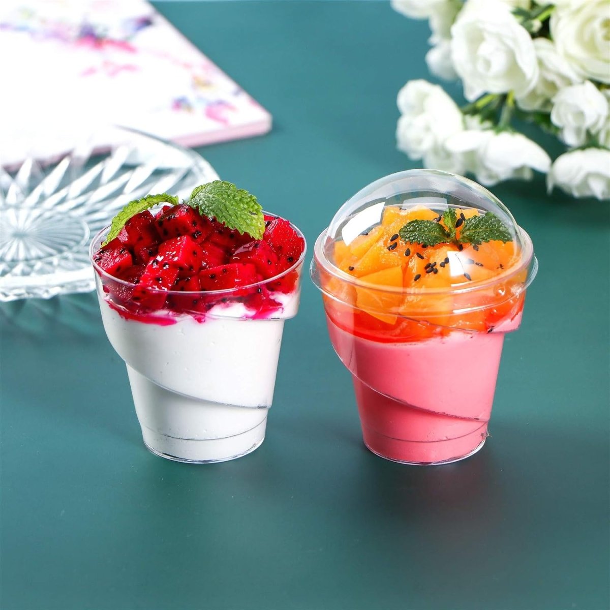 Bakewareindia Transparent Spiral Design Dessert Cup With Lid,10pcs - Bakeware India