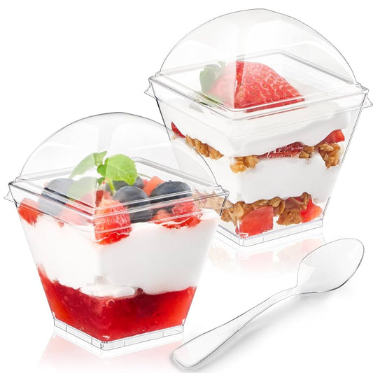 BakewareindiaTransparent Mousse Cups with Lids Dessert Cups, Pudding Cups ,Mini Parfait Cups (Pack of 10) - Bakeware India