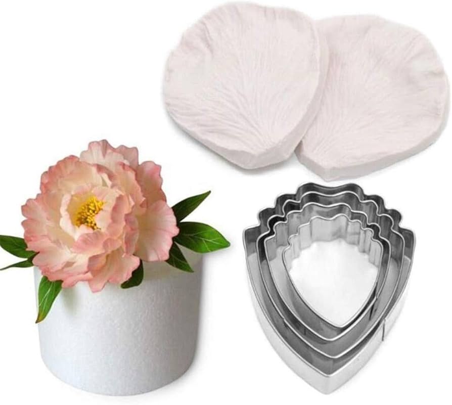 Bakewarind Peony Flower Veiner Silicone Mould & Stainless Cutter, 6pcs - Bakeware India