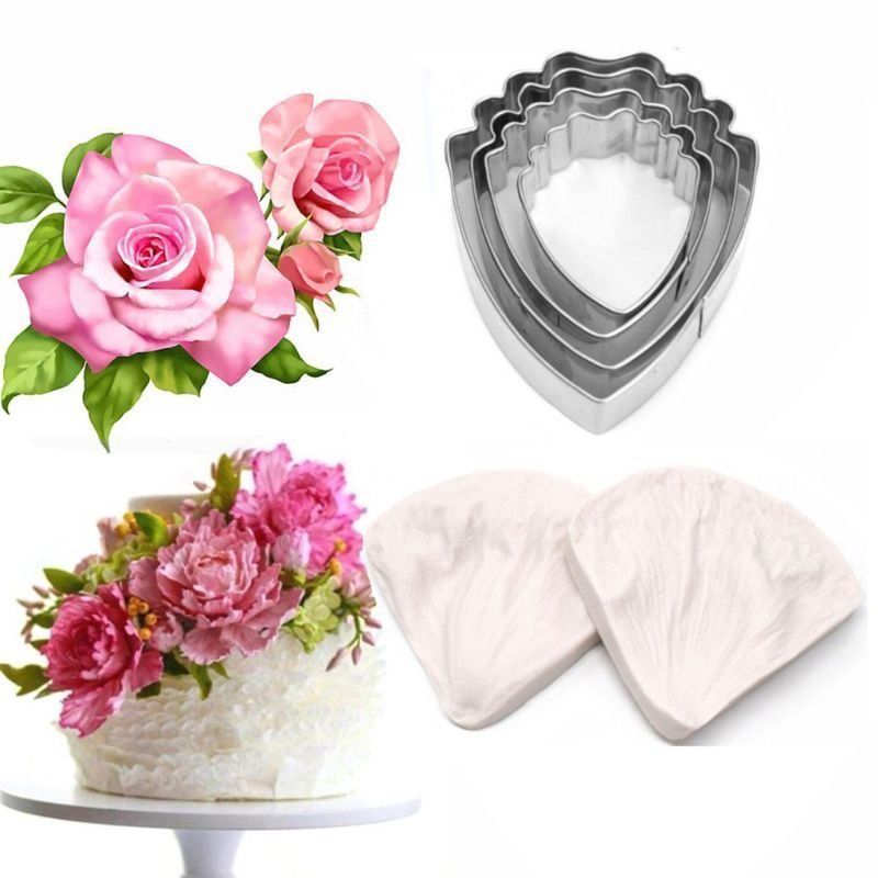 Bakewarind Peony Flower Veiner Silicone Mould & Stainless Cutter, 6pcs - Bakeware India