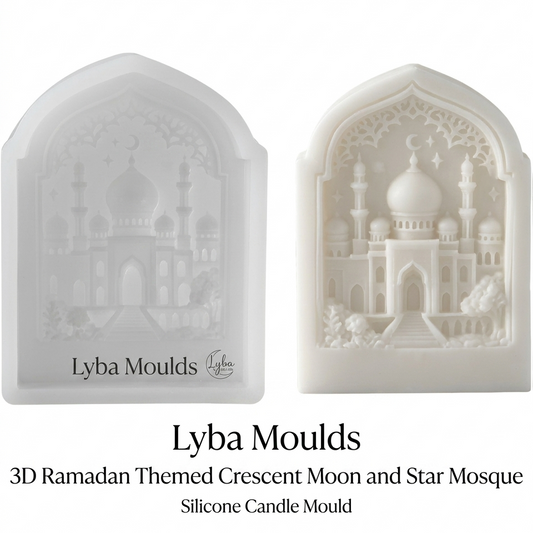 Lyba Moulds 3D Ramadan Themed Crescent Moon and Star Mosque Silicone Candle Mould