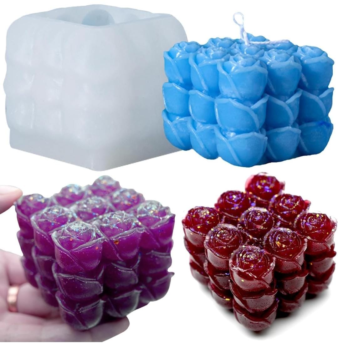 Lyba Mould 3D Rose Cube Candle Silicone Mould - Bakeware India