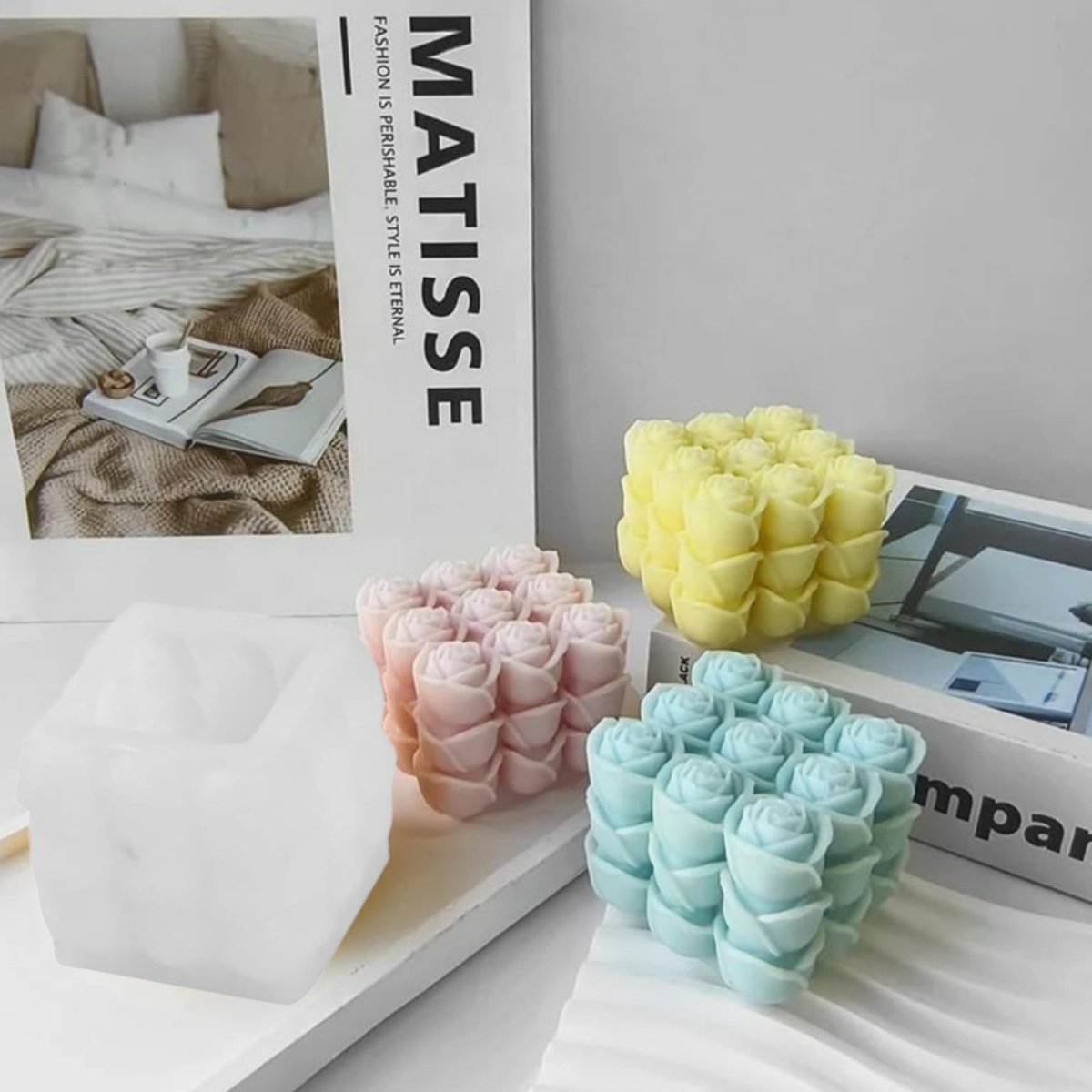 Lyba Mould 3D Rose Cube Candle Silicone Mould - Bakeware India