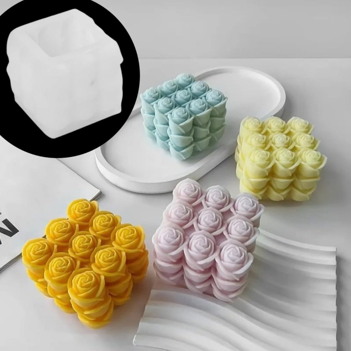 Lyba Mould 3D Rose Cube Candle Silicone Mould - Bakeware India