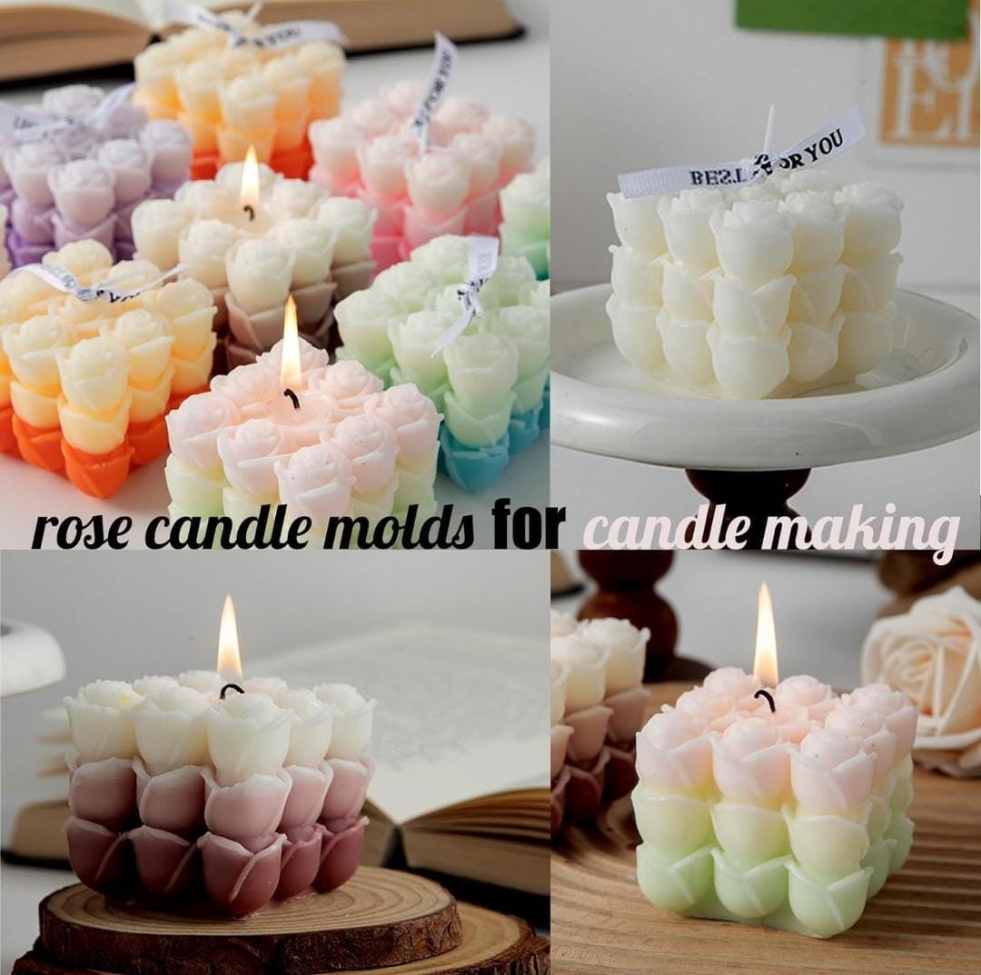 Lyba Mould 3D Rose Cube Candle Silicone Mould - Bakeware India