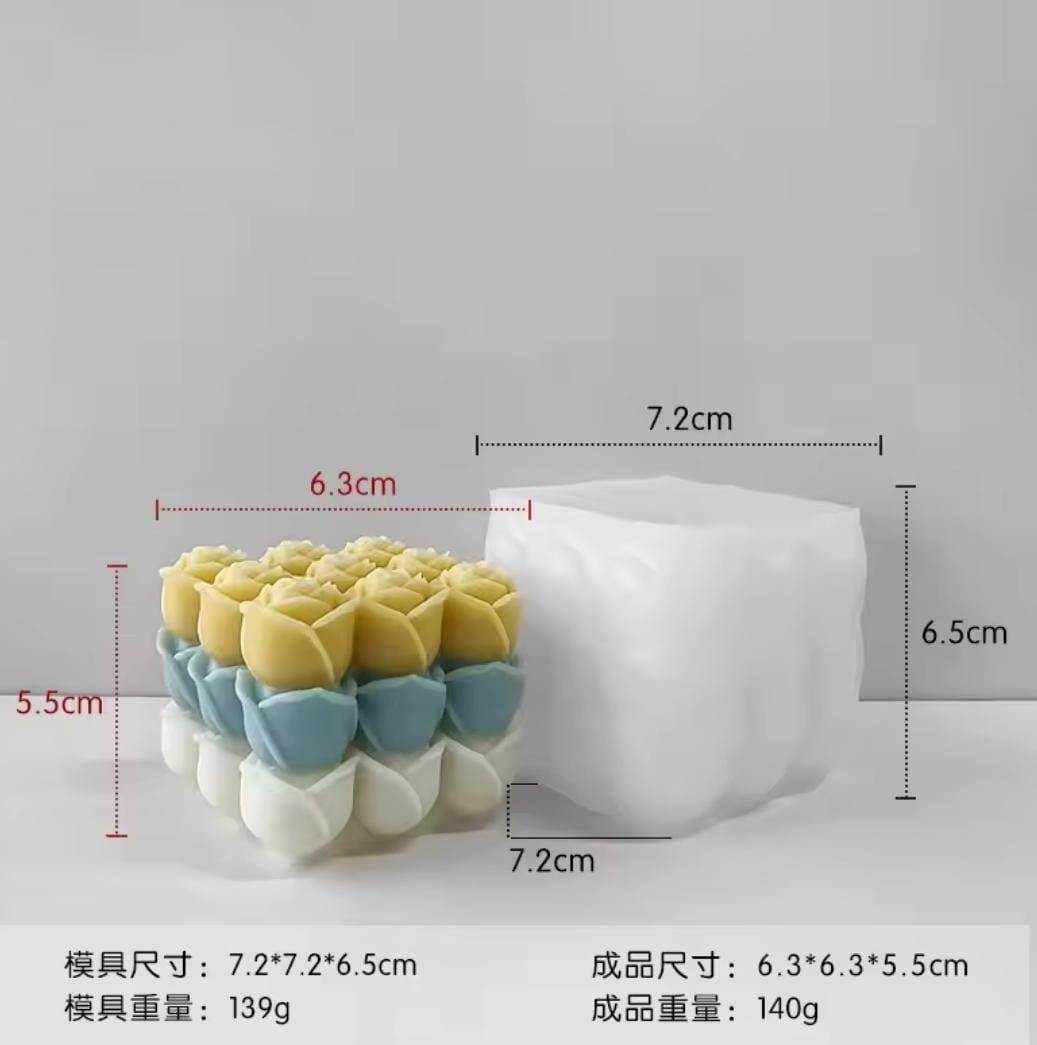 Lyba Mould 3D Rose Cube Candle Silicone Mould - Bakeware India