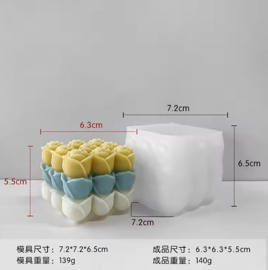 Lyba Mould 3D Rose Cube Candle Silicone Mould - Bakeware India