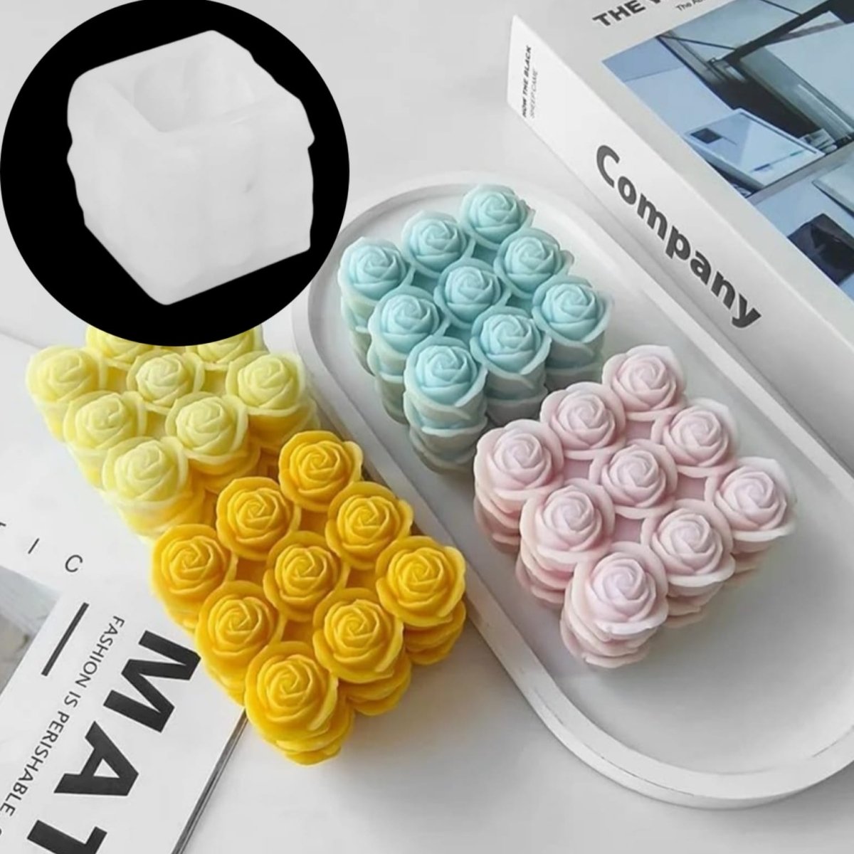 Lyba Mould 3D Rose Cube Candle Silicone Mould - Bakeware India