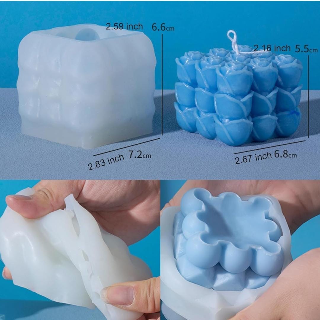 Lyba Mould 3D Rose Cube Candle Silicone Mould - Bakeware India