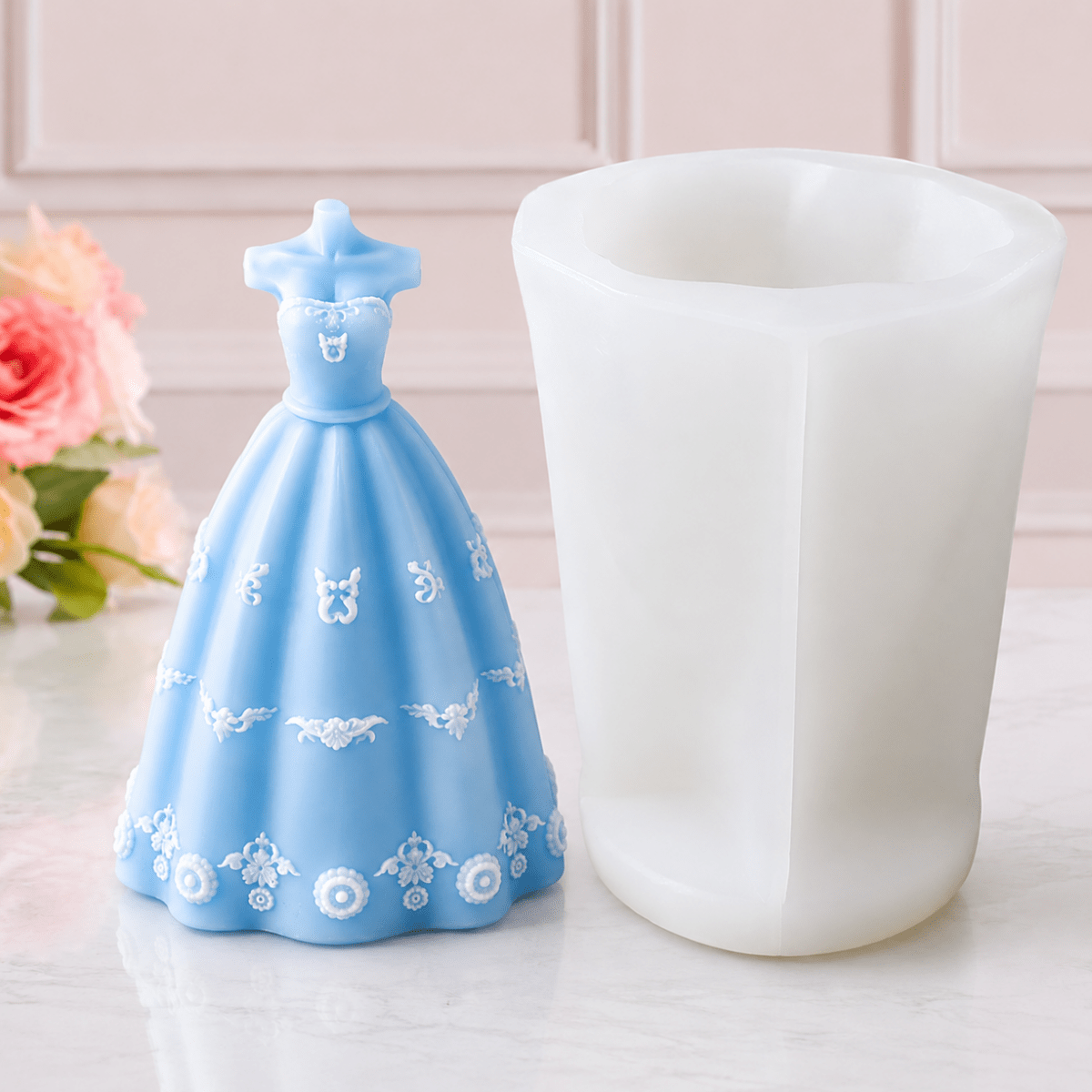 Lyba moulds 3D Bridal Wedding Dress Fondant Chocolate Candle Silicone Mould - Bakeware India