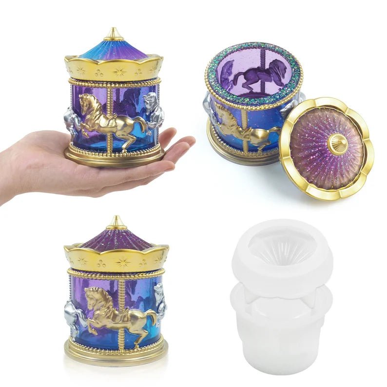 Lyba Moulds 3D Carousel Storage Box With Lid Concrete Resin Silicone Mould - Bakeware India