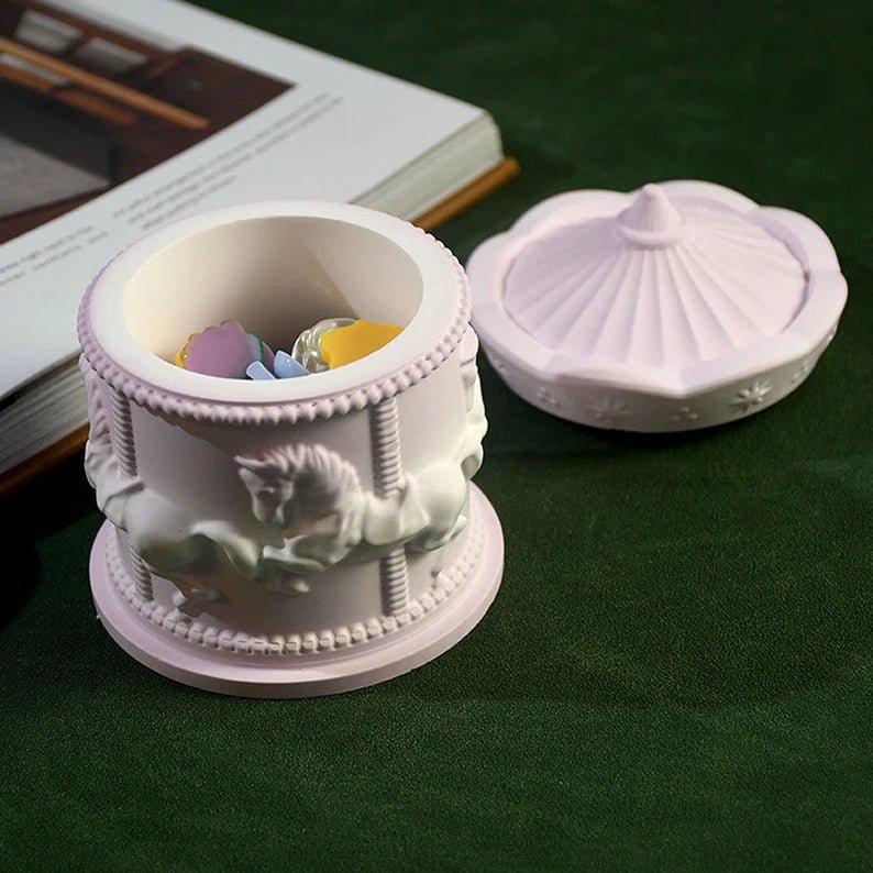 Lyba Moulds 3D Carousel Storage Box With Lid Concrete Resin Silicone Mould - Bakeware India