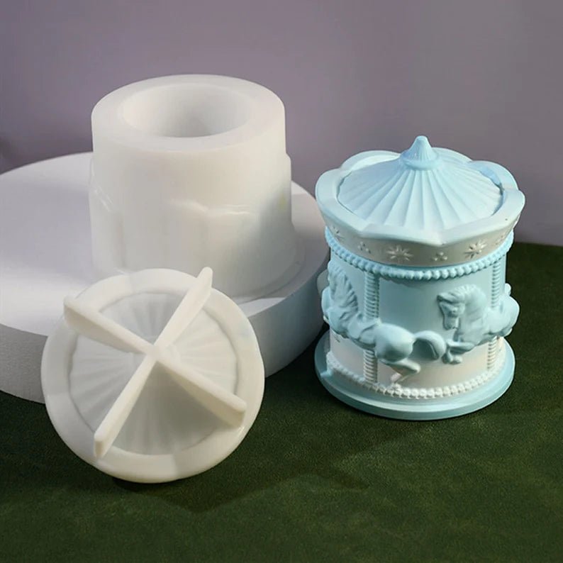 Lyba Moulds 3D Carousel Storage Box With Lid Concrete Resin Silicone Mould - Bakeware India