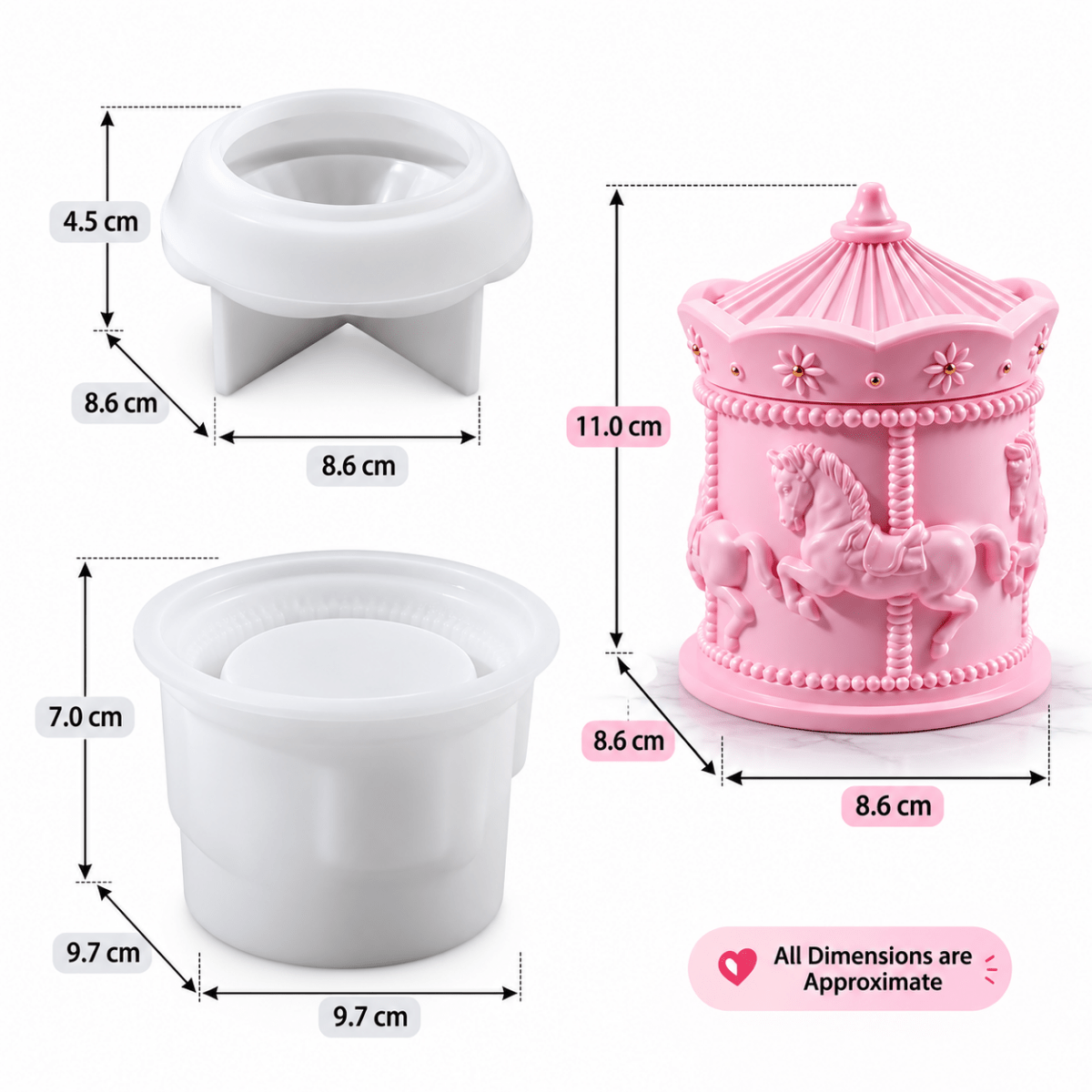 Lyba Moulds 3D Carousel Storage Box With Lid Concrete Resin Silicone Mould - Bakeware India