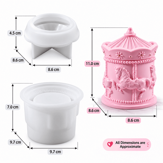 Lyba Moulds 3D Carousel Storage Box With Lid Concrete Resin Silicone Mould - Bakeware India