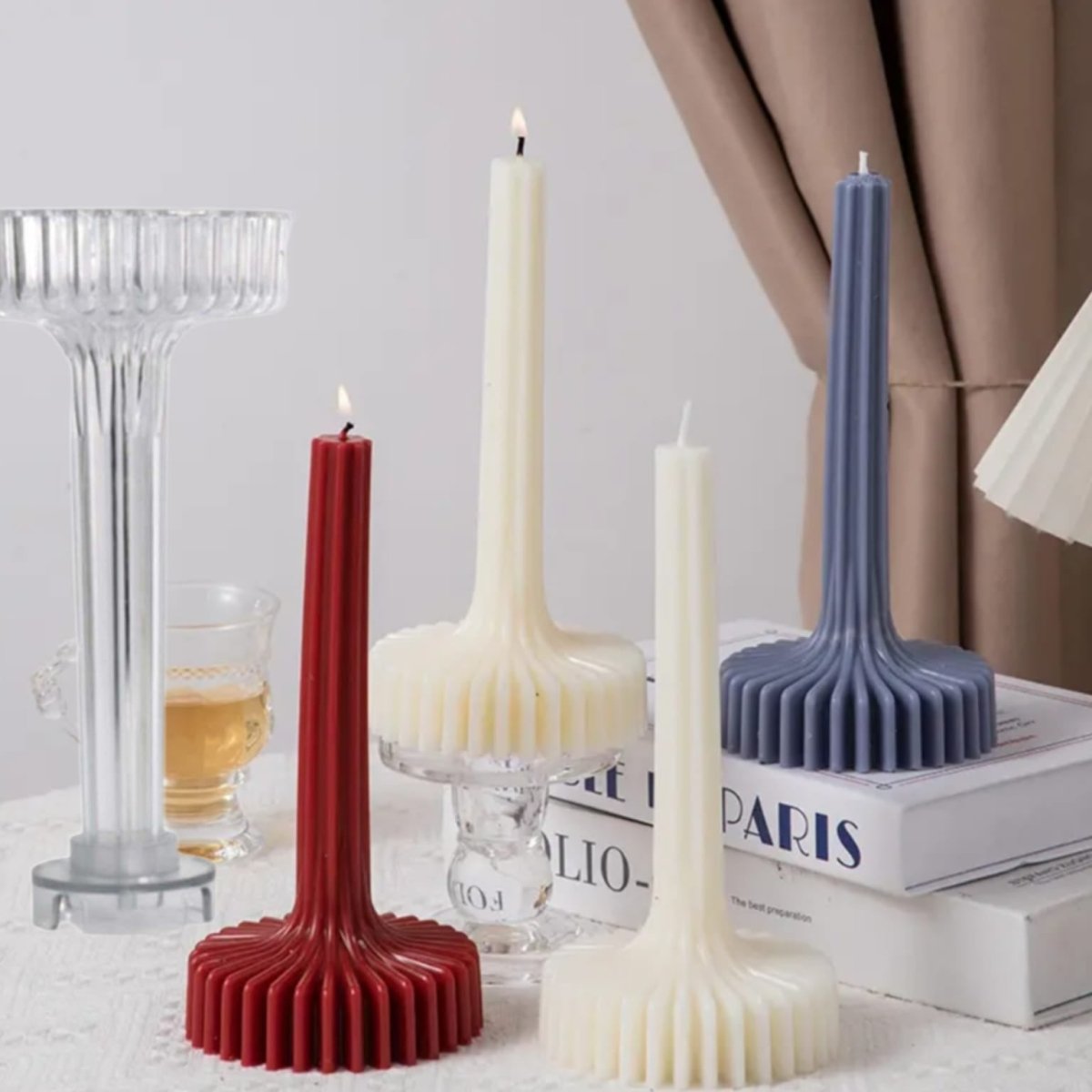 Lyba moulds 3D Lamp Ribbed Geometric Pillar Disc Polycarbonate Candle Mould - Bakeware India