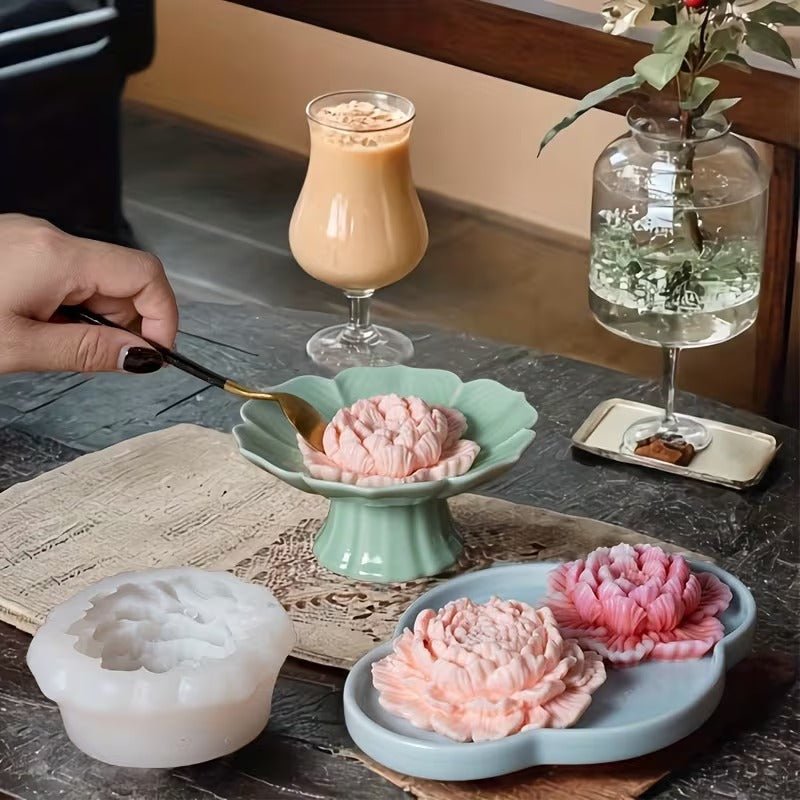 Lyba Moulds 3D Lotus Peony Flower Candle Silicone Mould, 2pcs - Bakeware India