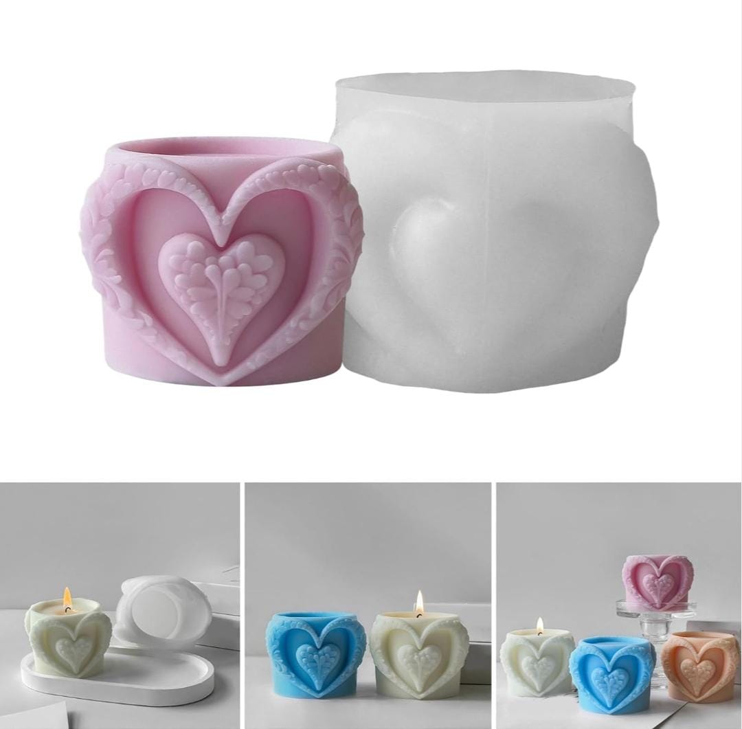 Lyba moulds 3D Love Heart Jar Silicone Mould for Candle Chocolate - Bakeware India