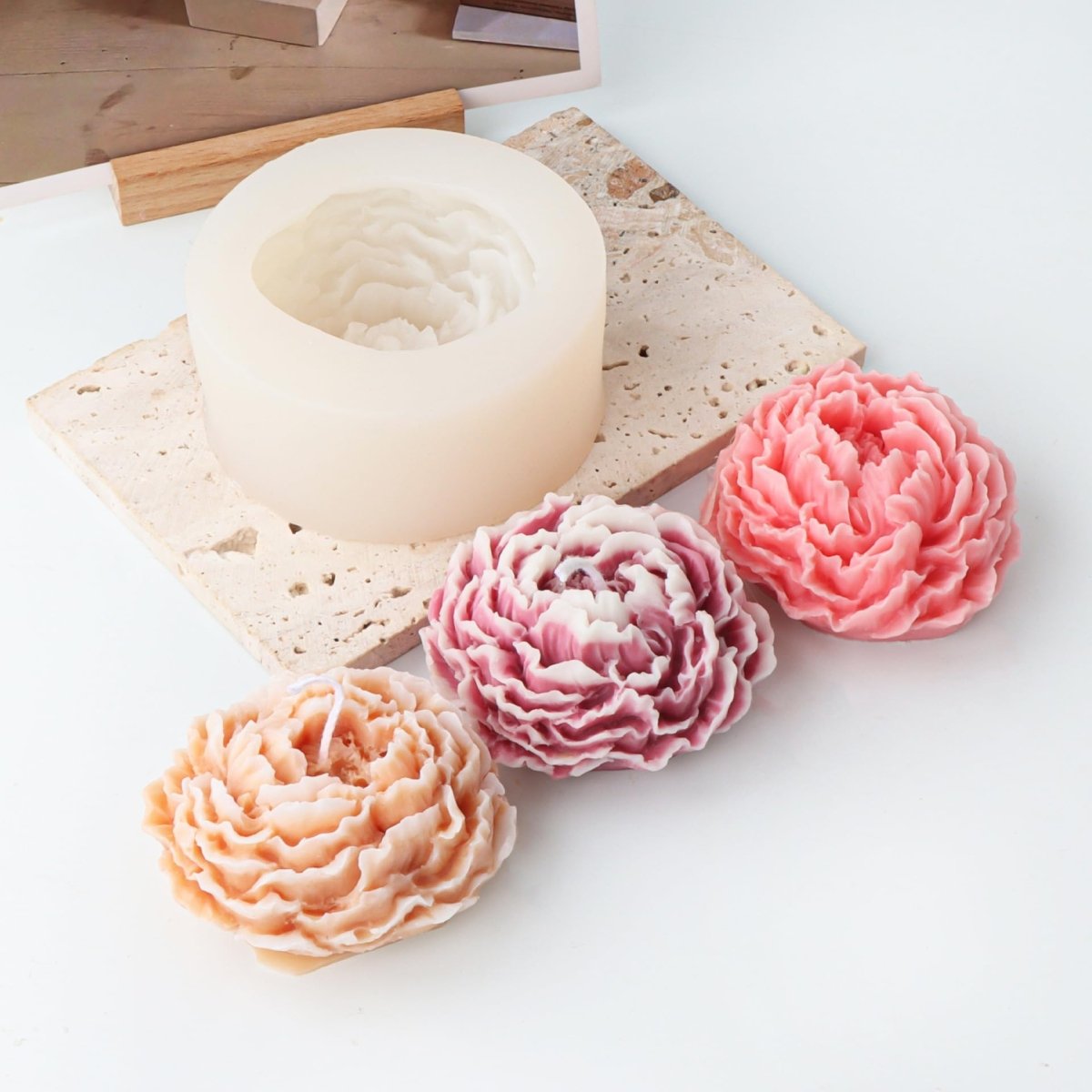 Lyba moulds 3D Peony Flower Candle Silicone Fondant Chocolate Mould - Bakeware India