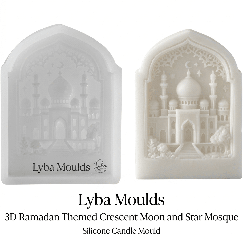 Lyba Moulds 3D Ramadan Themed Crescent Moon and Star Mosque Silicone Candle Mould - Bakeware India