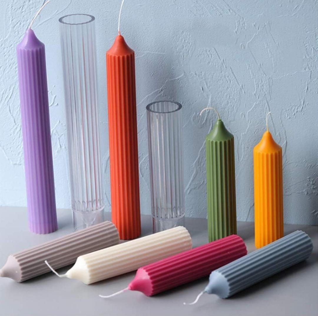 Lyba moulds 3D Ribbed Pillar Acrylic Polycarbonate Candle Mould (Select Size) - Bakeware India