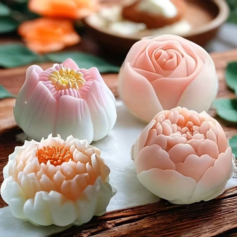 Lyba Moulds 3D Rose Lotus Candle Silicone Mould, 4Pcs - Bakeware India