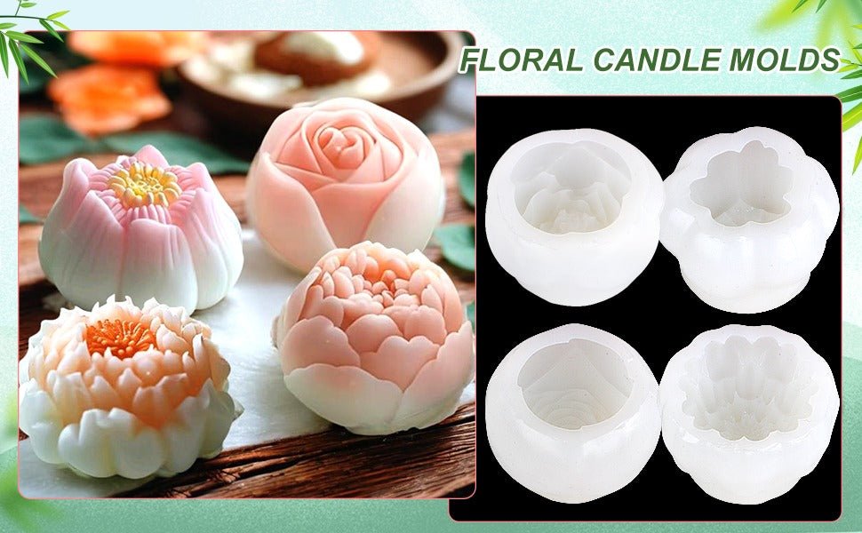 Lyba Moulds 3D Rose Lotus Candle Silicone Mould, 4Pcs - Bakeware India