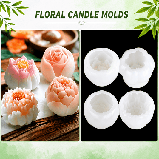 Lyba Moulds 3D Rose Lotus Candle Silicone Mould, 4Pcs { Select Design } - Bakeware India