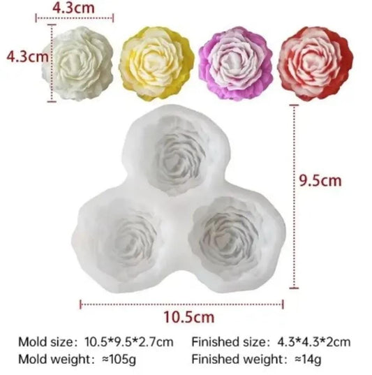 Lyba Moulds 3D Rose Peony Flower Candle Silicone Mould, 3 Cavity - Bakeware India
