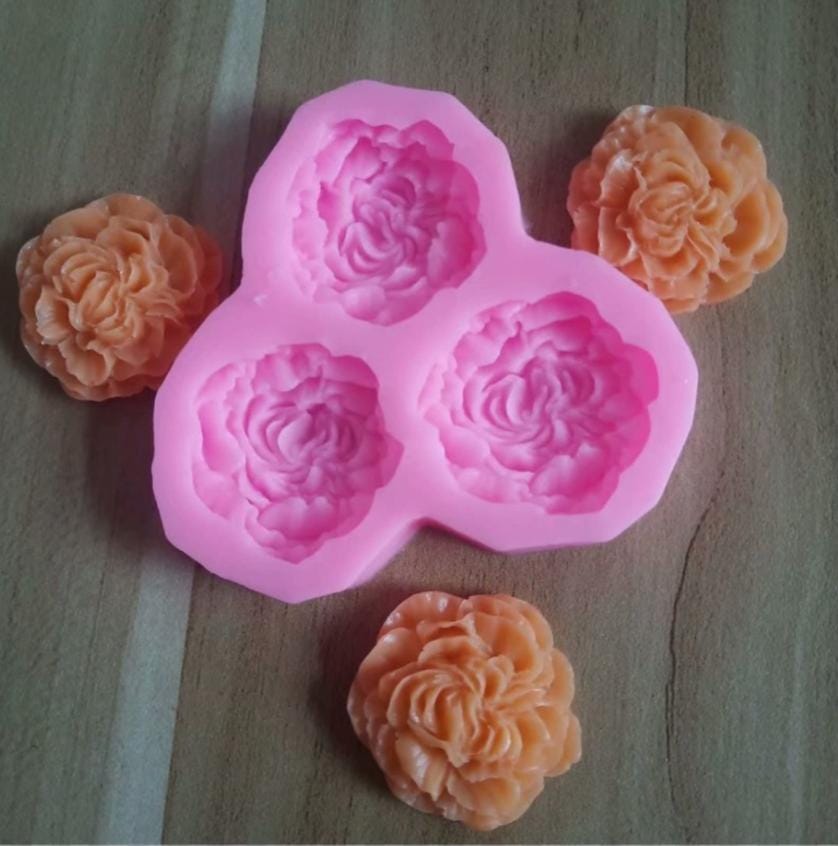 Lyba Moulds 3D Rose Peony Flower Candle Silicone Mould, 3 Cavity - Bakeware India
