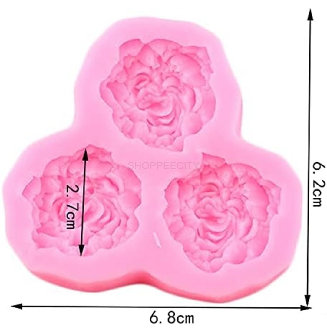 Lyba Moulds 3D Rose Peony Flower Candle Silicone Mould, 3 Cavity - Bakeware India