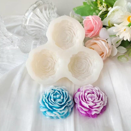 Lyba Moulds 3D Rose Peony Flower Candle Silicone Mould, 3 Cavity - Bakeware India