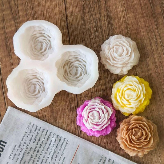 Lyba Moulds 3D Rose Peony Flower Candle Silicone Mould, 3 Cavity - Bakeware India