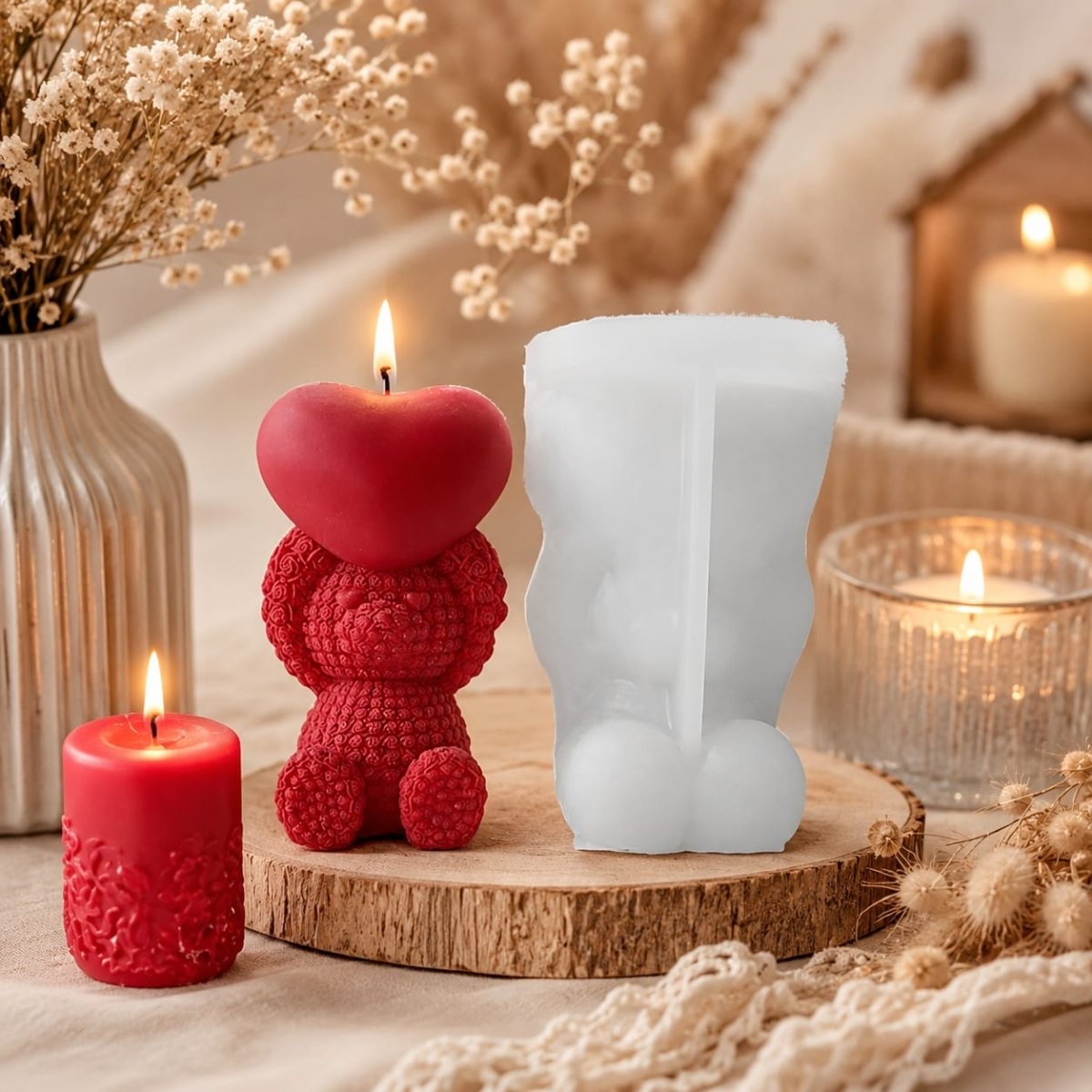 Lyba moulds 3D Sitting Heart Teddy Bear Silicone Mould for Candle Chocolate - Bakeware India