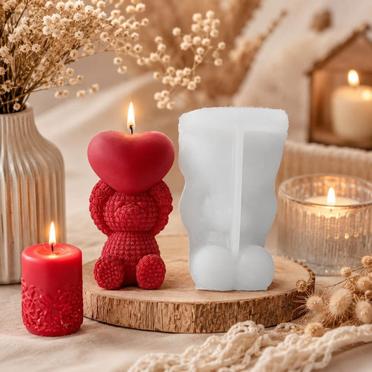 Lyba moulds 3D Sitting Heart Teddy Bear Silicone Mould for Candle Chocolate - Bakeware India