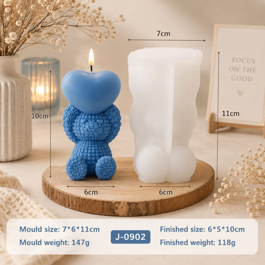 Lyba moulds 3D Sitting Heart Teddy Bear Silicone Mould for Candle Chocolate - Bakeware India