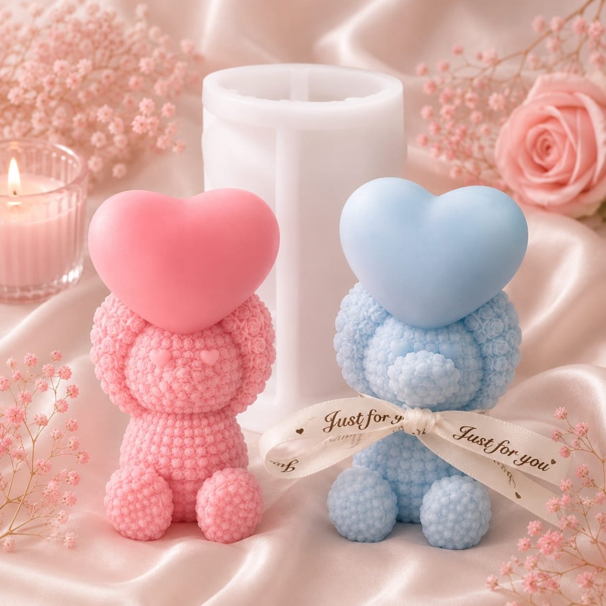 Lyba moulds 3D Sitting Heart Teddy Bear Silicone Mould for Candle Chocolate - Bakeware India