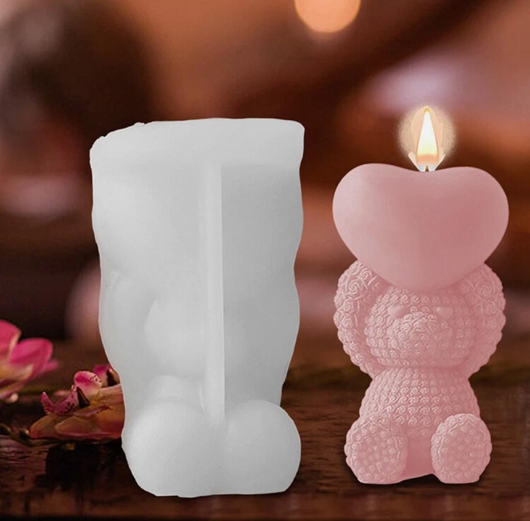 Lyba moulds 3D Sitting Heart Teddy Bear Silicone Mould for Candle Chocolate - Bakeware India