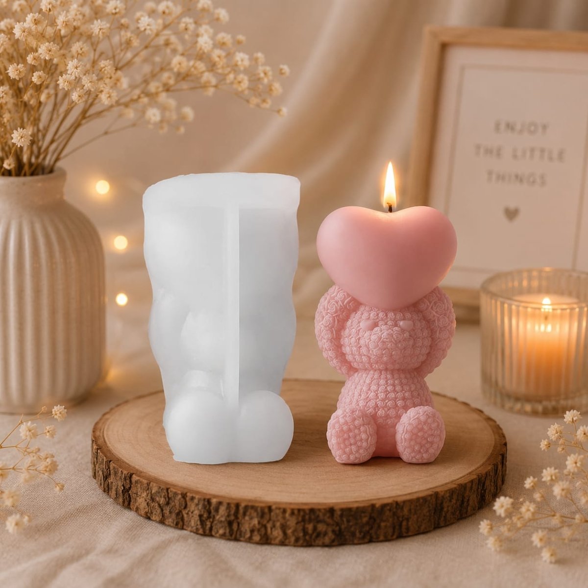 Lyba moulds 3D Sitting Heart Teddy Bear Silicone Mould for Candle Chocolate - Bakeware India