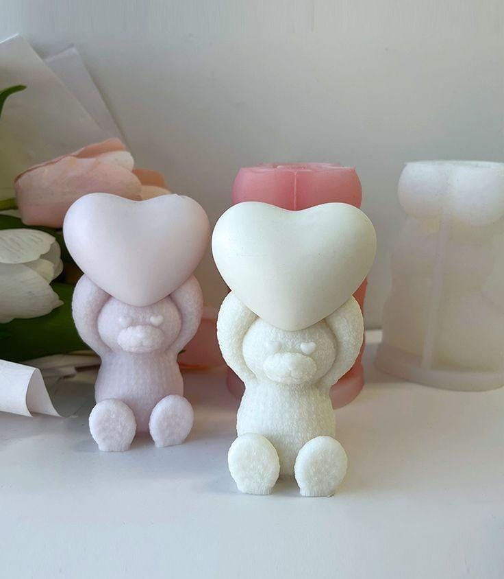 Lyba moulds 3D Sitting Heart Teddy Bear Silicone Mould for Candle Chocolate - Preorder 25th Feb Dispatch - Bakeware India