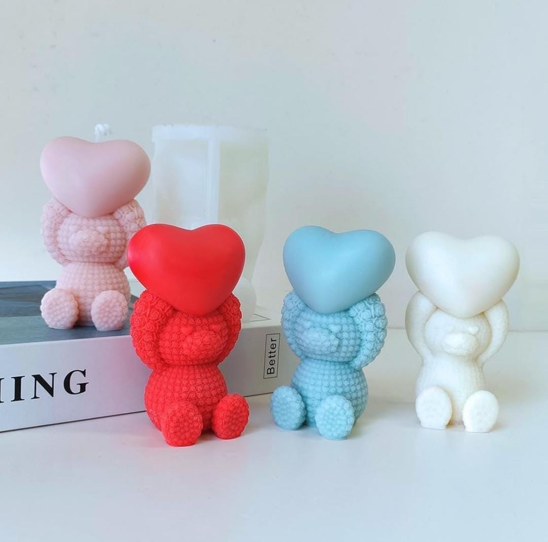 Lyba moulds 3D Sitting Heart Teddy Bear Silicone Mould for Candle Chocolate - Preorder 25th Feb Dispatch - Bakeware India