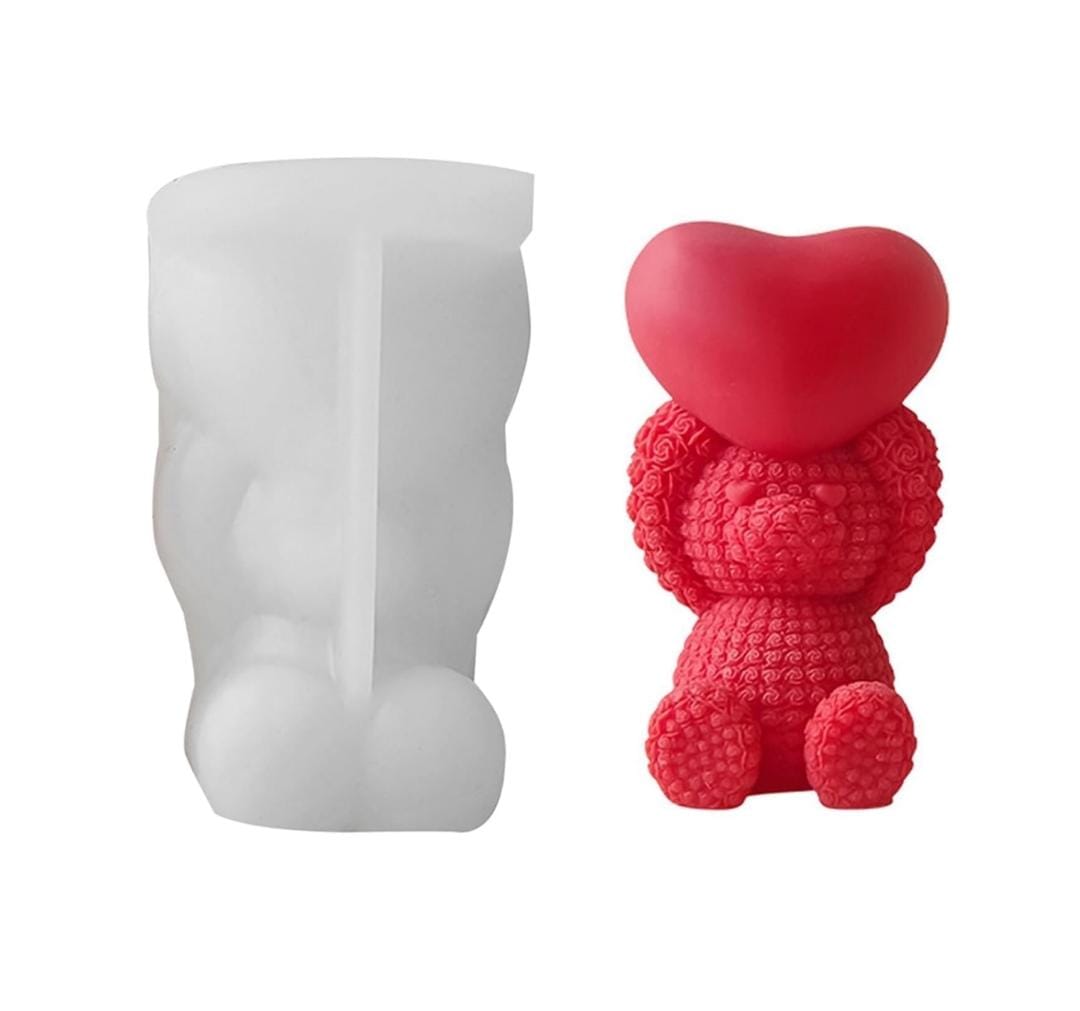 Lyba moulds 3D Sitting Heart Teddy Bear Silicone Mould for Candle Chocolate - Preorder 25th Feb Dispatch - Bakeware India